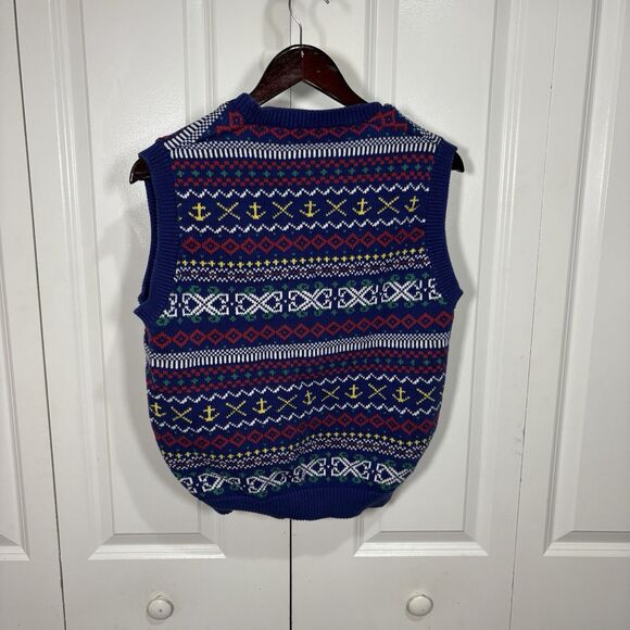 Vintage GAP Sweater Vest S Fair Isle Knit Nautical Anchor Retro Cottagecore Prep - Picture 3 of 8